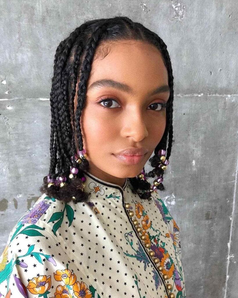20 Ghana Weaving Styles You Should Try This Festive Season 22 Short Braids with Beads at Tips