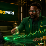 Investor analyzing holographic financial growth charts in a modern office