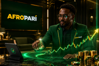 Investor analyzing holographic financial growth charts in a modern office