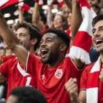 Football supporters celebrating during a match 