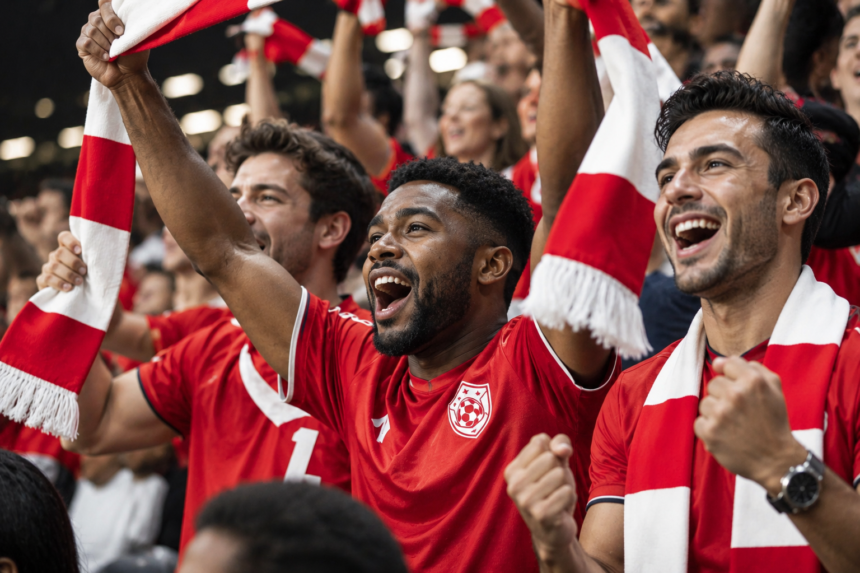 Football supporters celebrating during a match 