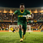 Footballer in green jersey scoring