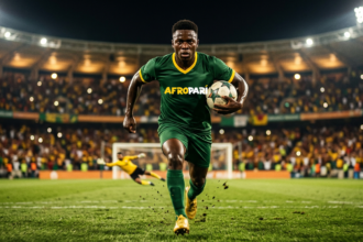 Footballer in green jersey scoring