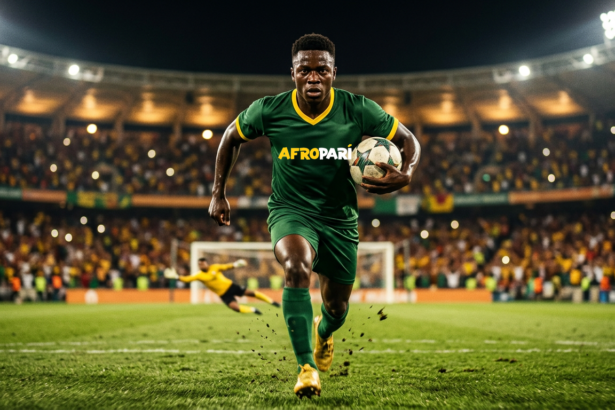 Footballer in green jersey scoring