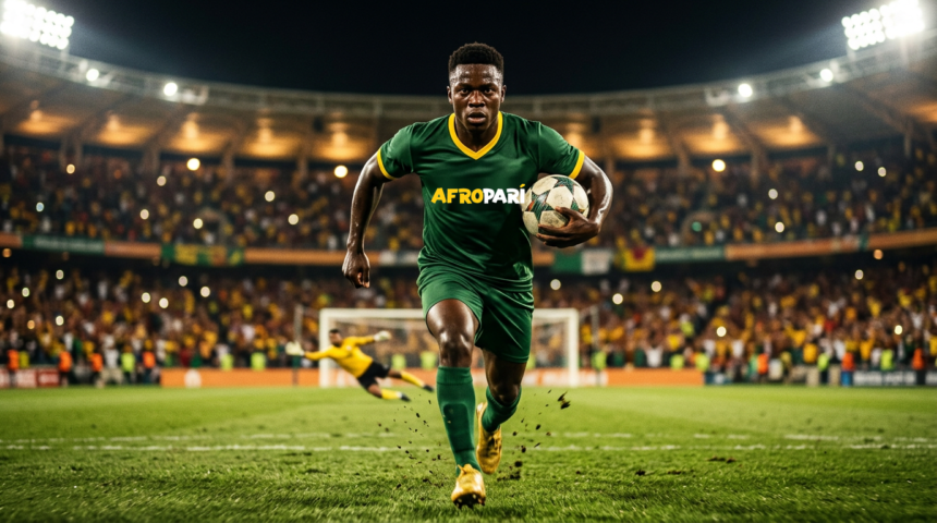 Footballer in green jersey scoring