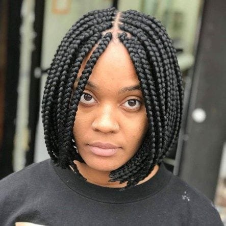 20 Ghana Weaving Styles You Should Try This Festive Season 25 Center-parted Short Braids