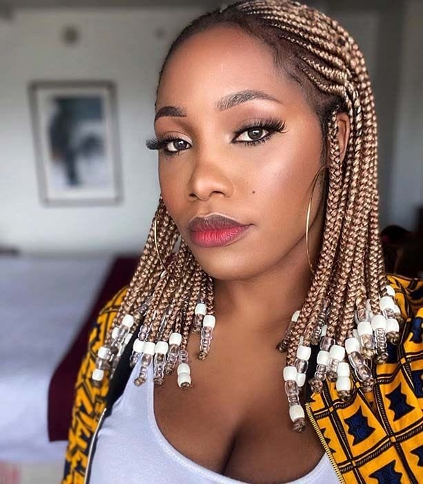 20 Ghana Weaving Styles You Should Try This Festive Season 23 Short Braids with Beads at Tips