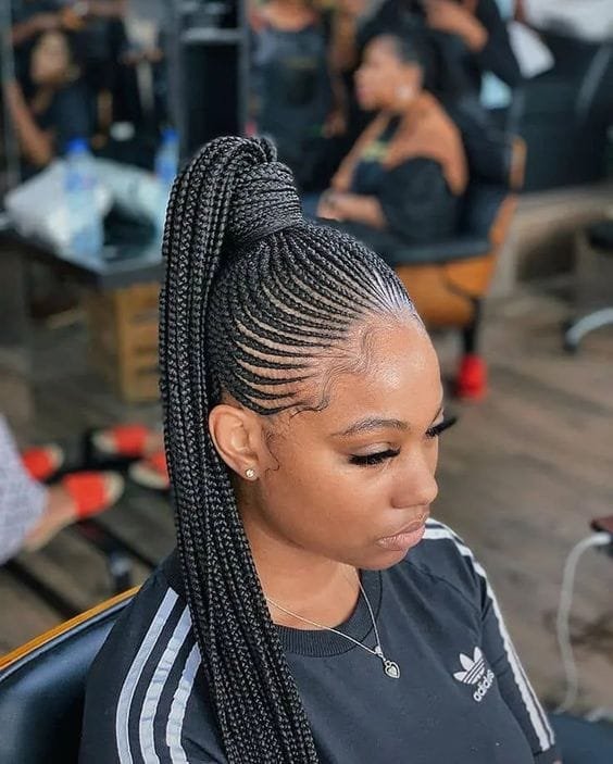 20 Ghana Weaving Styles You Should Try This Festive Season 13 Tiny Cornrows with Ponytail