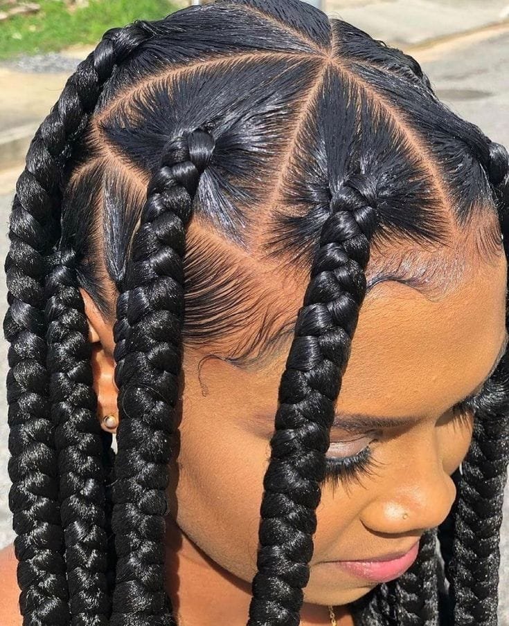 20 Ghana Weaving Styles You Should Try This Festive Season 29 Very Thick Braids with Multiple Partings